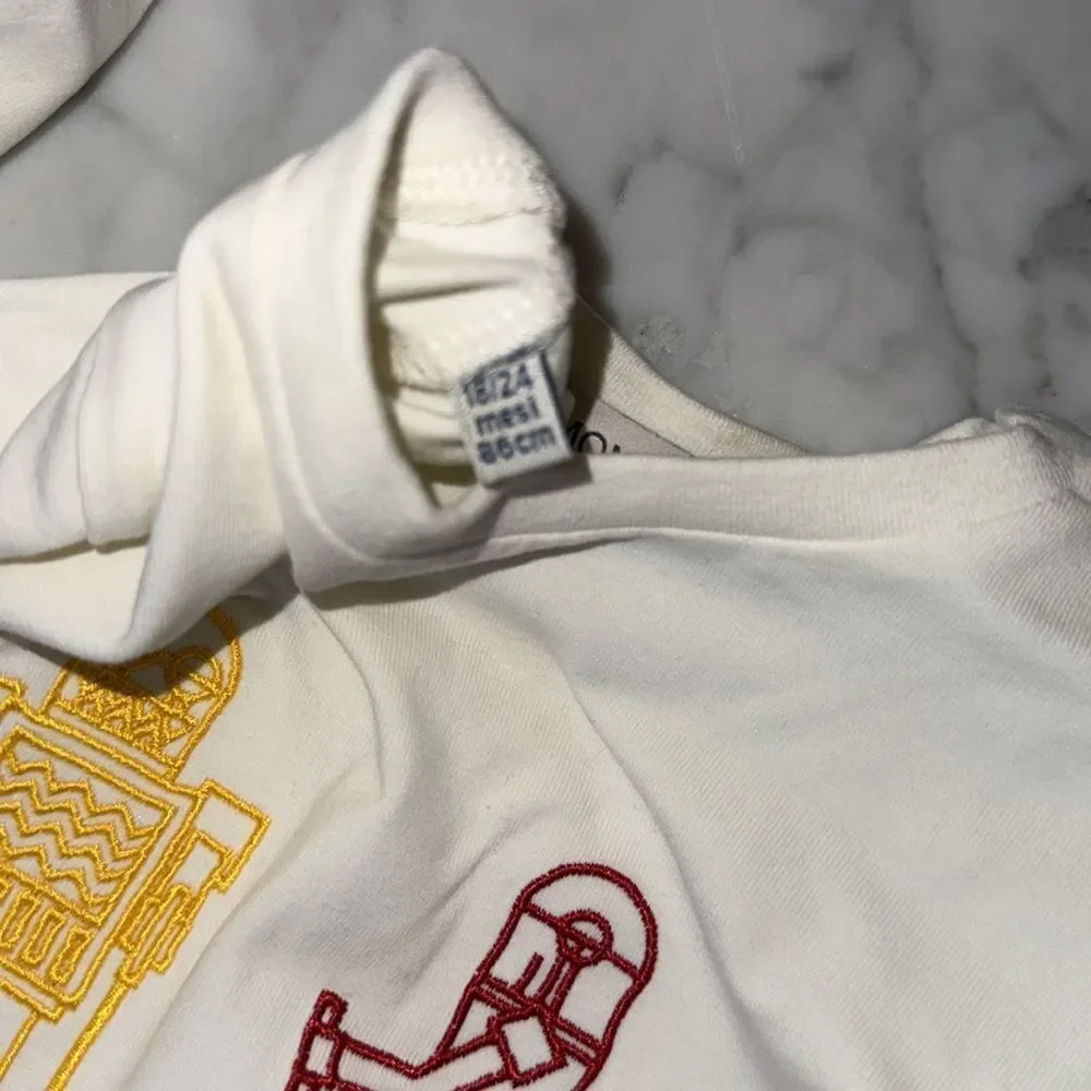 Moncler White and Yellow Long Sleeve Tee with Graphic Print 18/24M